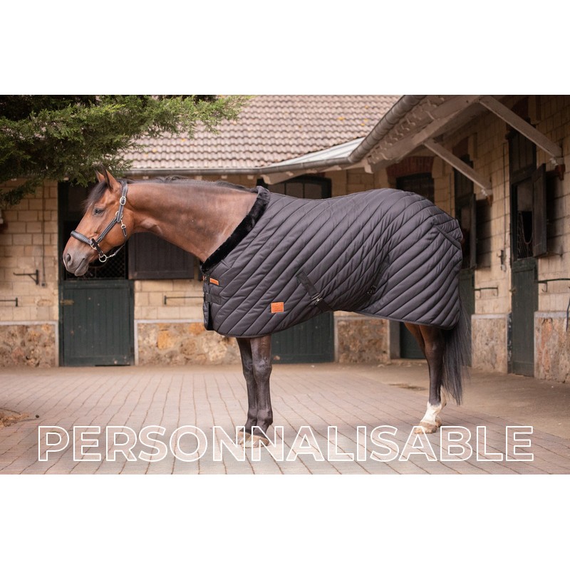Paddock Sports - Couverture d'écurie Diagonal 400 g Personnalisable - Noir